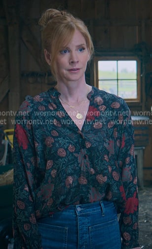 Katherine’s black floral print blouse on My Life with the Walter Boys Katherine’s black floral print blouse on My Life with the Walter Boys