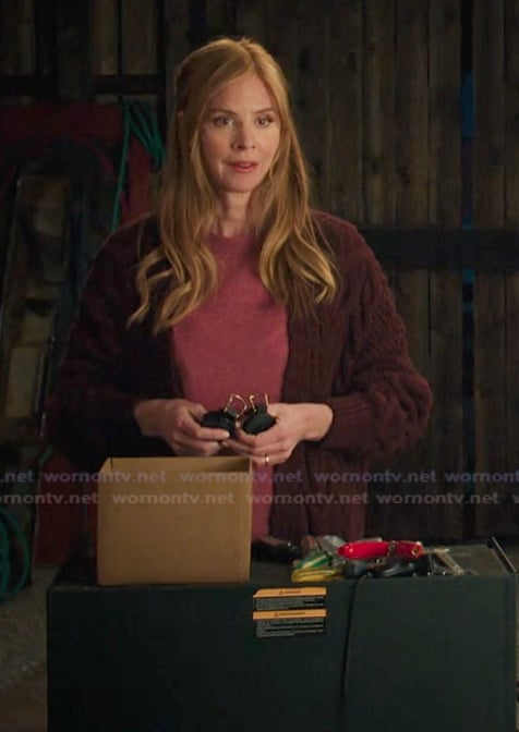Katherine’s burgundy cable knit cardigan on My Life with the Walter Boys Katherine’s burgundy cable knit cardigan on My Life with the Walter Boys