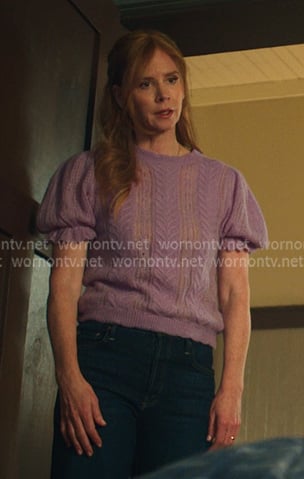 Katherine’s lilac open knit puff sleeve sweater on My Life with the Walter Boys Katherine’s lilac open knit puff sleeve sweater on My Life with the Walter Boys
