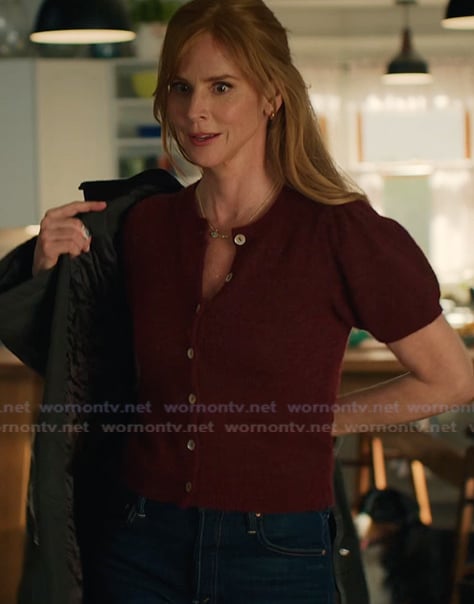 Katherine’s maroon knit cardigan on My Life with the Walter Boys Katherine’s maroon knit cardigan on My Life with the Walter Boys