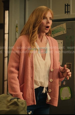 Katherine’s white embroidered blouse and pink cardigan on My Life with the Walter Boys