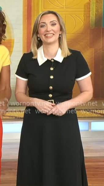 Kelly O’Grady’s black and white shirtdress on CBS Mornings Kelly O’Grady’s black and white shirtdress on CBS Mornings