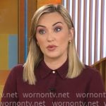 Kelly O’Grady’s burgundy collared top on CBS Mornings Kelly O’Grady’s burgundy collared top on CBS Mornings
