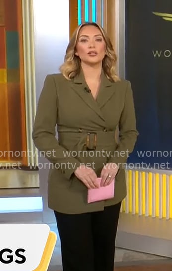 Kelly O’Grady’s olive green belted blazer on CBS Mornings