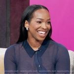 Khadijah Haqq's blue asymmetric button top on Access Hollywood Khadijah Haqq's blue asymmetric button top on Access Hollywood