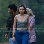 Kiara's blue striped cami and side stripe pants on Outer Banks