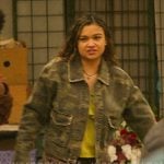 Kiara's camo jacket and printed pants on Outer Banks