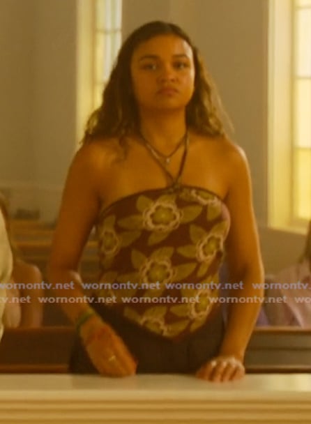 Kiara's floral halter top on Outer Banks