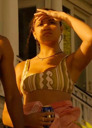 Kiara’s green printed bikini top on Outer Banks Kiara’s green printed bikini top on Outer Banks