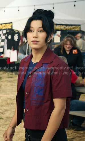Kiley's burgundy embroidered short sleeve shirt on My Life with the Walter Boys