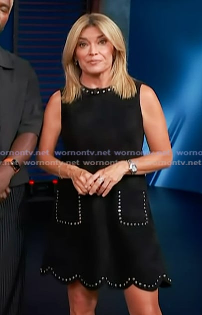 Kit’s black studded mini dress on Access Hollywood Kit’s black studded mini dress on Access Hollywood