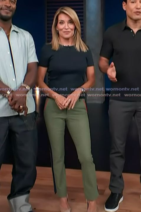 Kit’s green side stripe pants on Access Hollywood Kit’s green side stripe pants on Access Hollywood