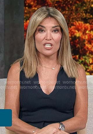 Kit’s navy ribbed v-neck top on Access Hollywood Kit’s navy ribbed v-neck top on Access Hollywood