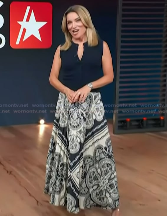 Kit's paisley print skirt on Access Hollywood