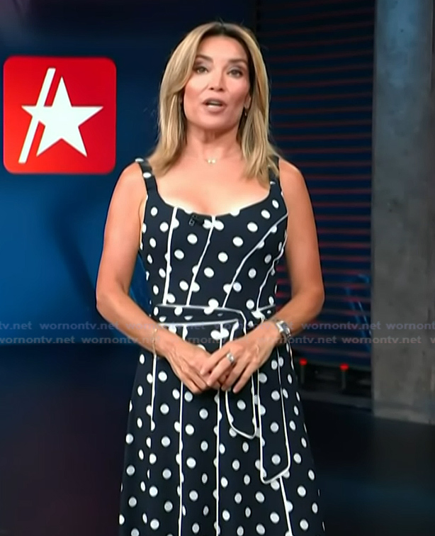 Kits' polka dot print tie waist dress on Access Hollywood