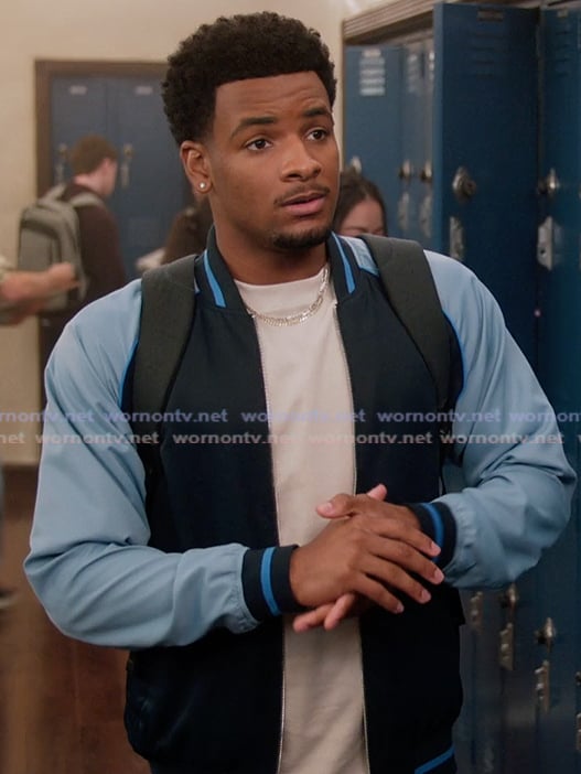 KJ’s blue bomber jacket on All American KJ’s blue bomber jacket on All American