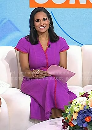Kristen’s purple v-neck tweed dress on Today Kristen’s purple v-neck tweed dress on Today