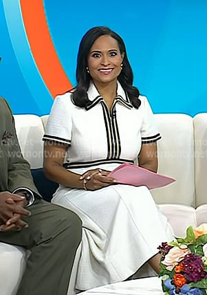 Kristen’s white stripe trim midi dress on Today Kristen’s white stripe trim midi dress on Today