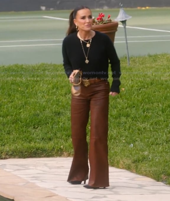 Kyle’s brown leather pants on The Real Housewives Ultimate Girls Trip Kyle’s brown leather pants on The Real Housewives Ultimate Girls Trip
