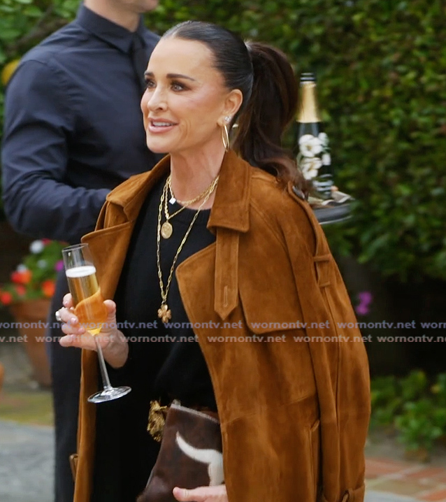 Kyle’s brown suede coat on The Real Housewives Ultimate Girls Trip