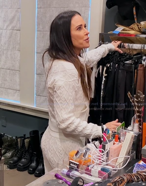 Kyle’s white cable knit hoodie on The Real Housewives Ultimate Girls Trip