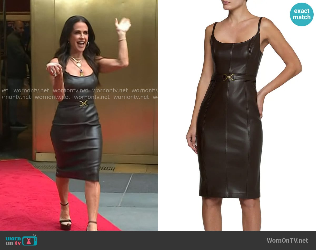 L'Agence Halia Belted Faux Leather Midi Dress worn by Kyle Richards on Today L'Agence Halia Belted Faux Leather Midi Dress worn by Kyle Richards on Today