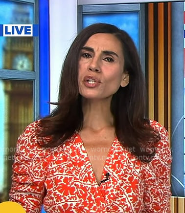 Lama Hasan’s orange floral print dress on Good Morning America Lama Hasan’s orange floral print dress on Good Morning America