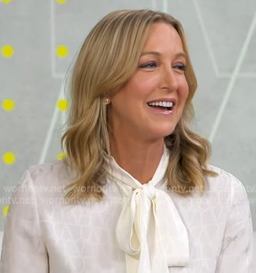 Lara's white tie neck silk blouse on Good Morning America