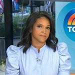 Laura’s blue striped puff sleeve top on Today
