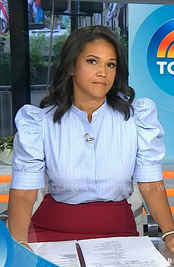 Laura's blue striped puff sleeve top on Today