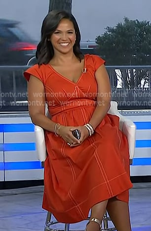 Laura's red v-neck midi dress on Today
