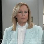 Laura’s white top and light blue blazer on General Hospital Laura’s white top and light blue blazer on General Hospital