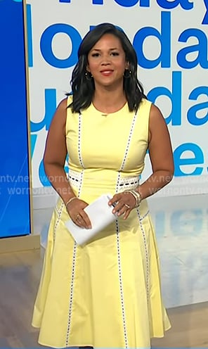 Laura’s yellow lace trim sleeveless dress on NBC News Daily