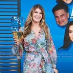 Lauren Herbert's blue floral print ruffle dress on Access Hollywood Lauren Herbert's blue floral print ruffle dress on Access Hollywood