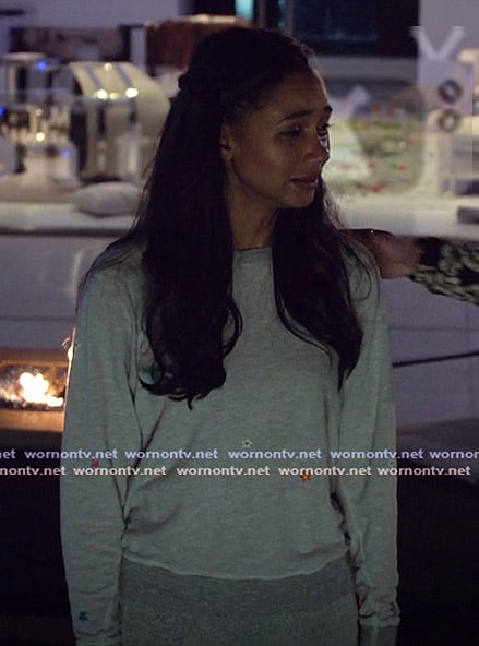 Layla’s gray embroidered sweatshirt on All American