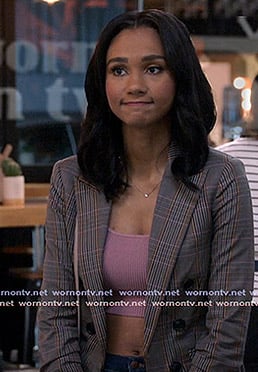 Layla's gray plaid double breasted blazer on All American