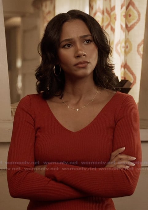 Layla’s red ribbed top on All American Layla’s red ribbed top on All American