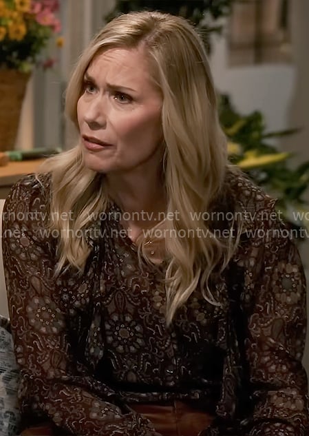 Leanne's brown printed blouse on Leanne