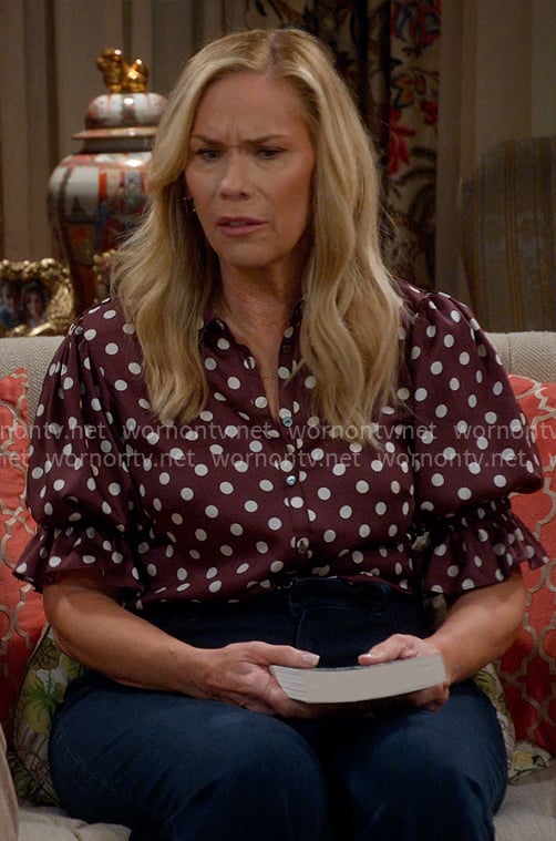 Leanne’s purple polka dot top on Leanne Leanne’s purple polka dot top on Leanne
