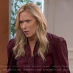Leanne’s purple tie-neck blouse on Leanne
