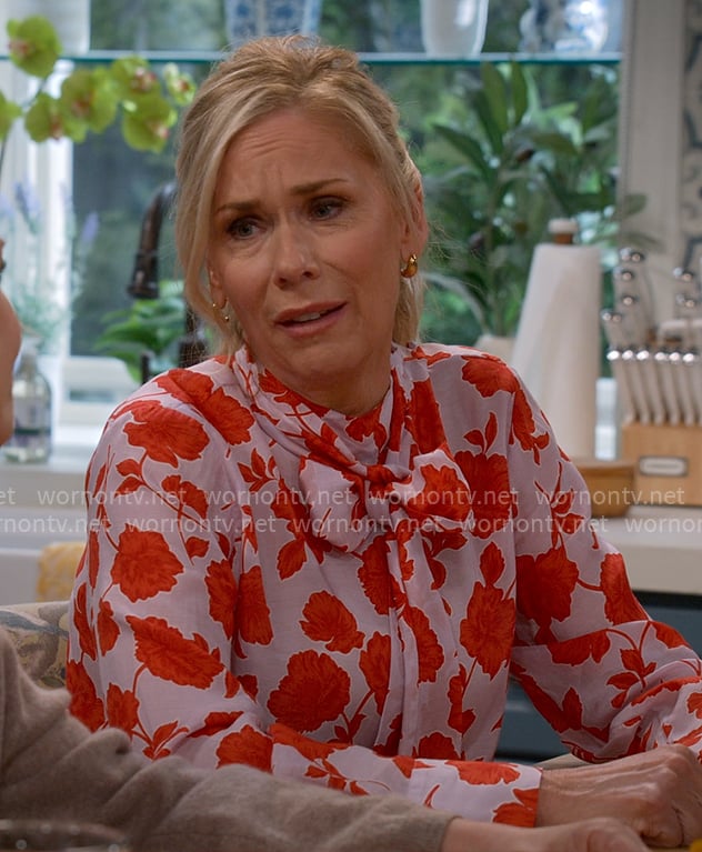Leanne's red floral blouse on Leanne