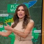 Leslie Lopez’s beige belted sheath dress on Good Morning America