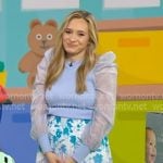 Lexie Sachs’s blue sheer sleeve top and floral skirt on Good Morning America Lexie Sachs’s blue sheer sleeve top and floral skirt on Good Morning America