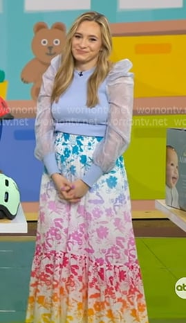 Lexie Sachs’s blue sheer sleeve top and floral skirt on Good Morning America