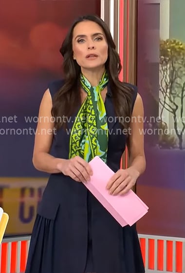 Lilia Luciano’s navy pleated blazer dress on CBS Mornings