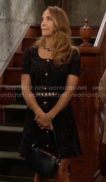 Lily's black button front dress on The Young and the Restless