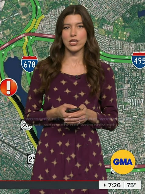 Lindsay Tuchman’s purple printed dress on Good Morning America Lindsay Tuchman’s purple printed dress on Good Morning America