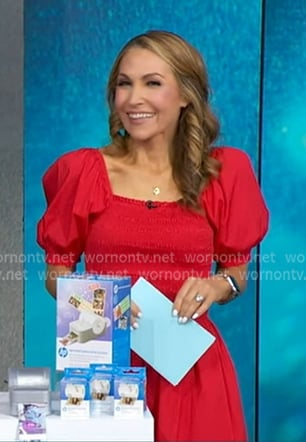 Lori's red smocked midi dress on Good Morning America