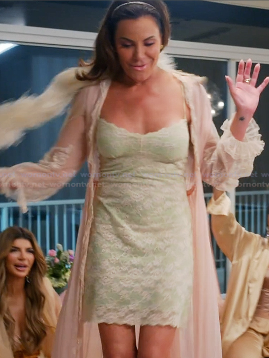 Luann’s green lace inset dress on The Real Housewives Ultimate Girls Trip