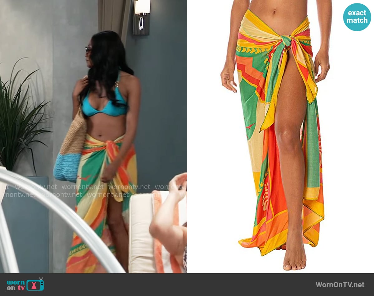 Maaji Isla Tropical Print Pareo Swim Cover-Up worn by Jordan Ashford (Tanisha Mariko Harper) on General Hospital Maaji Isla Tropical Print Pareo Swim Cover-Up worn by Jordan Ashford (Tanisha Mariko Harper) on General Hospital